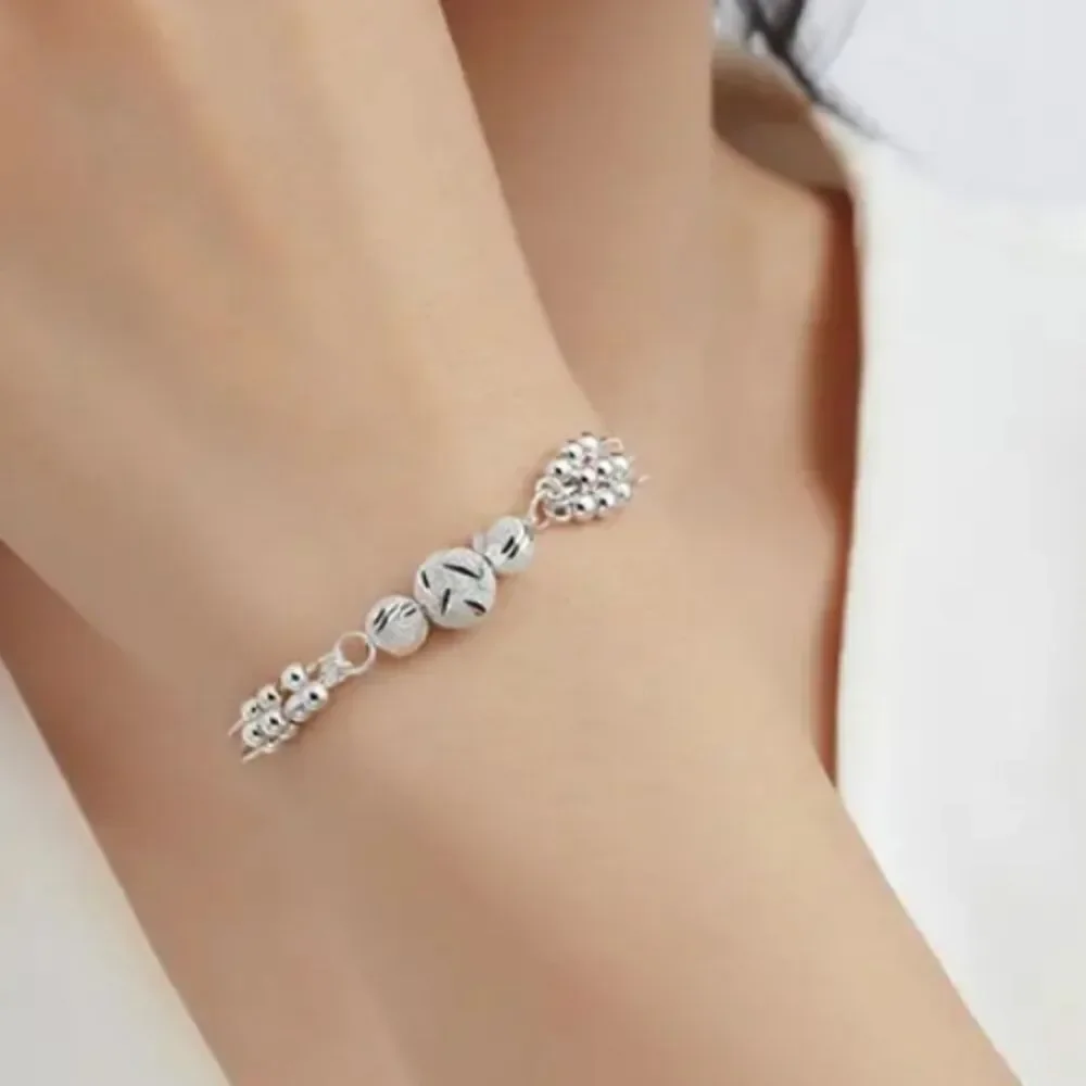 Ladies 925 sterling silver beaded charm bracelet